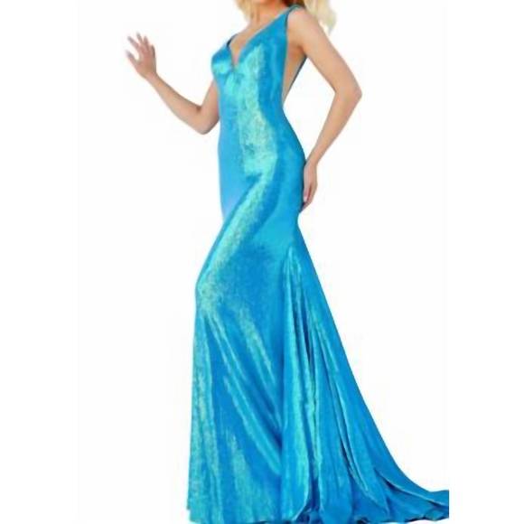 NEW JOVANI long plunging prom gown in royal - Picture 1 of 1
